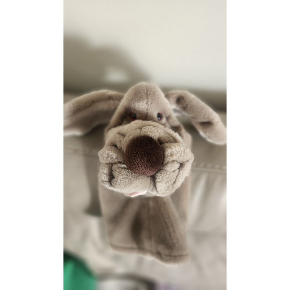 Vintage 1984 Ganz‎ Bros Wrinkles Light Brown Hand Puppet Plush 10" with Dog Tag
